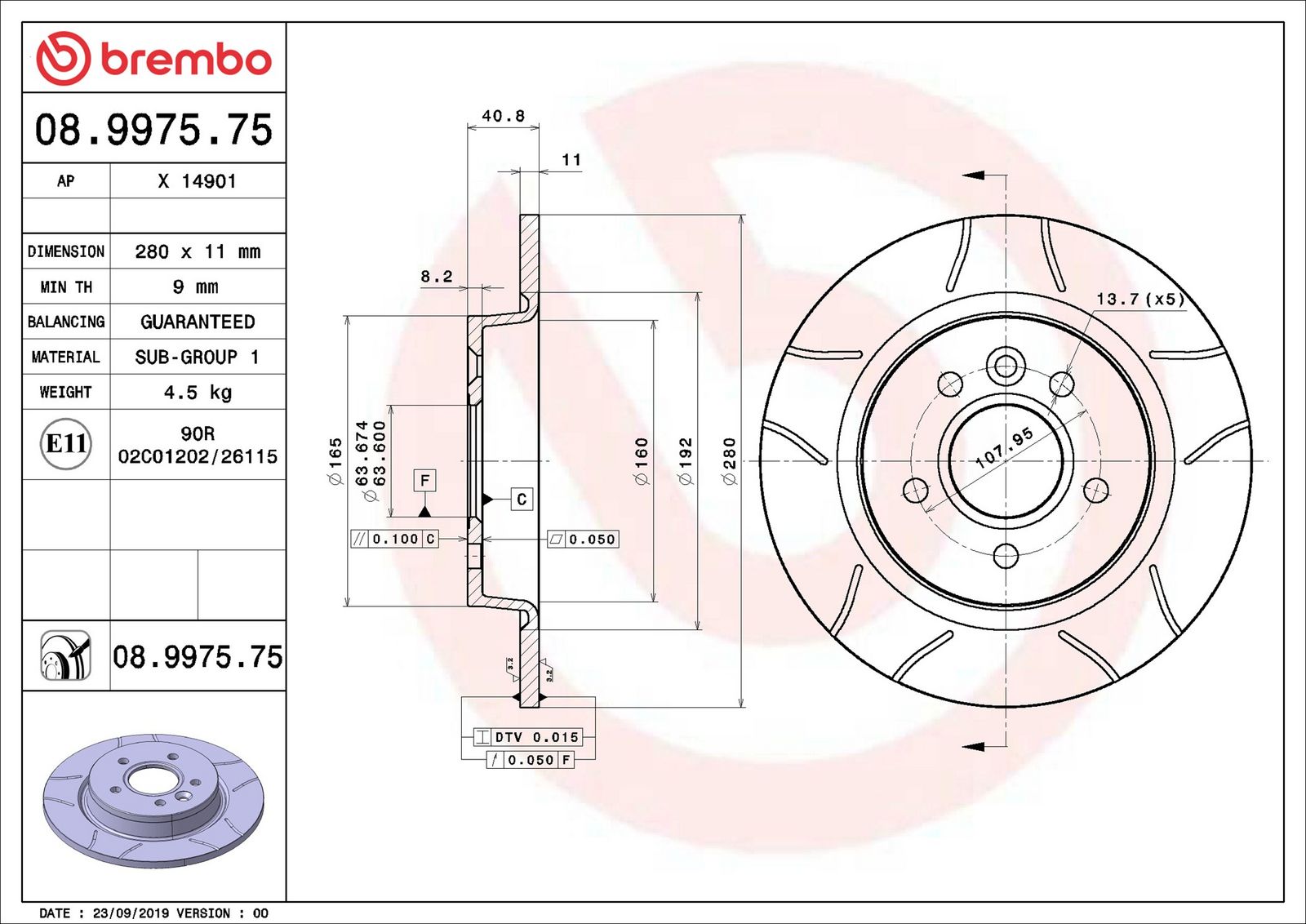 BREMBO 08.9975.75 - Bremsscheibe