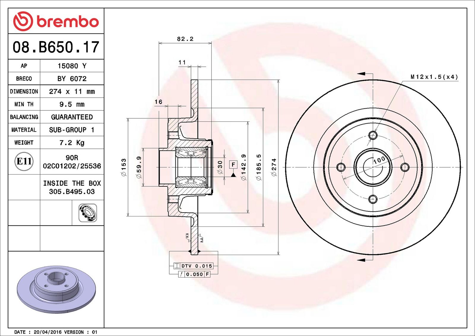 BREMBO 08.B650.17 - Bremsscheibe