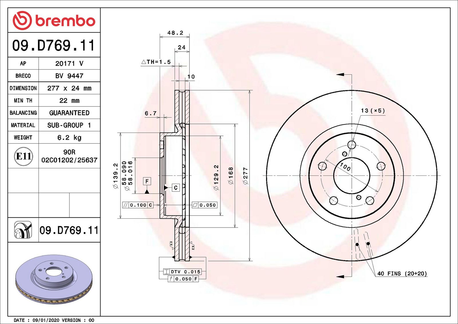 BREMBO 09.D769.11 - Bremsscheibe