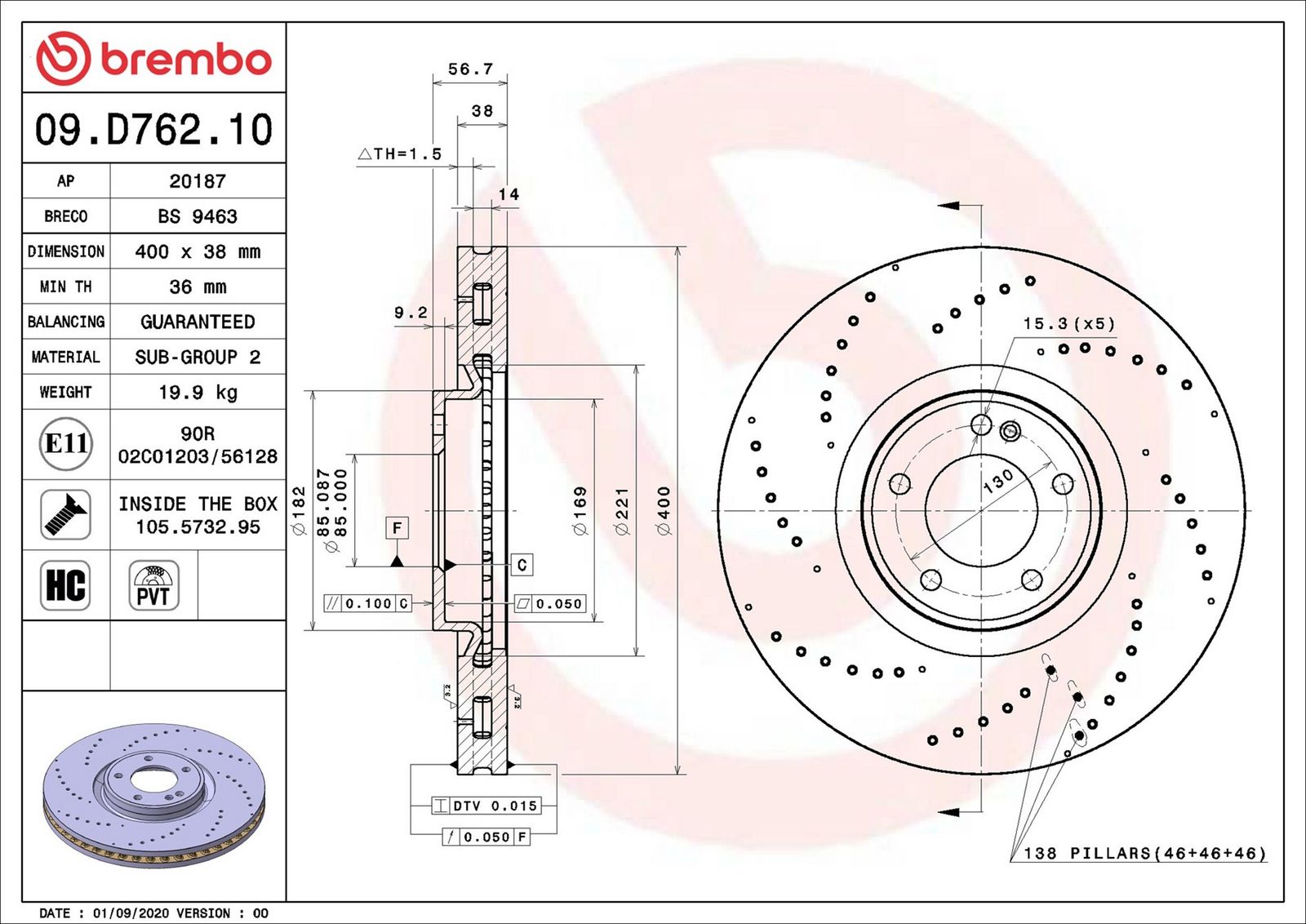 BREMBO 09.D762.10 - Bremsscheibe