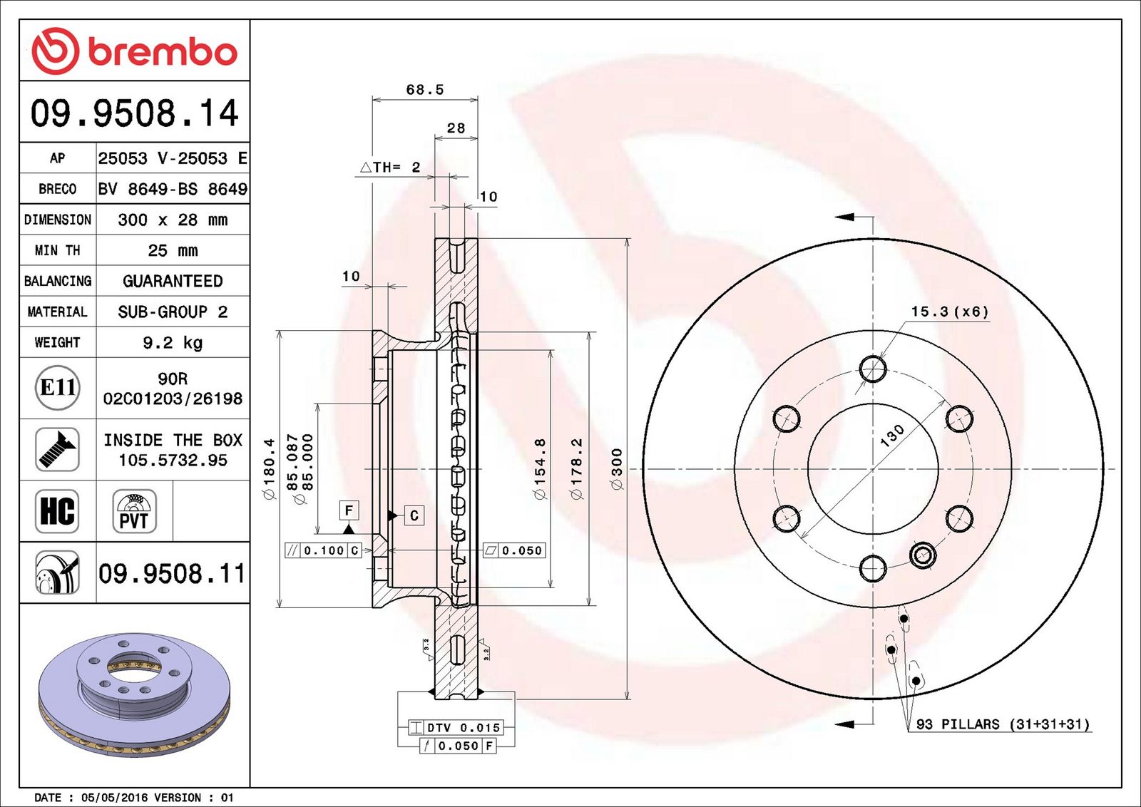 BREMBO 09.9508.11 - Bremsscheibe