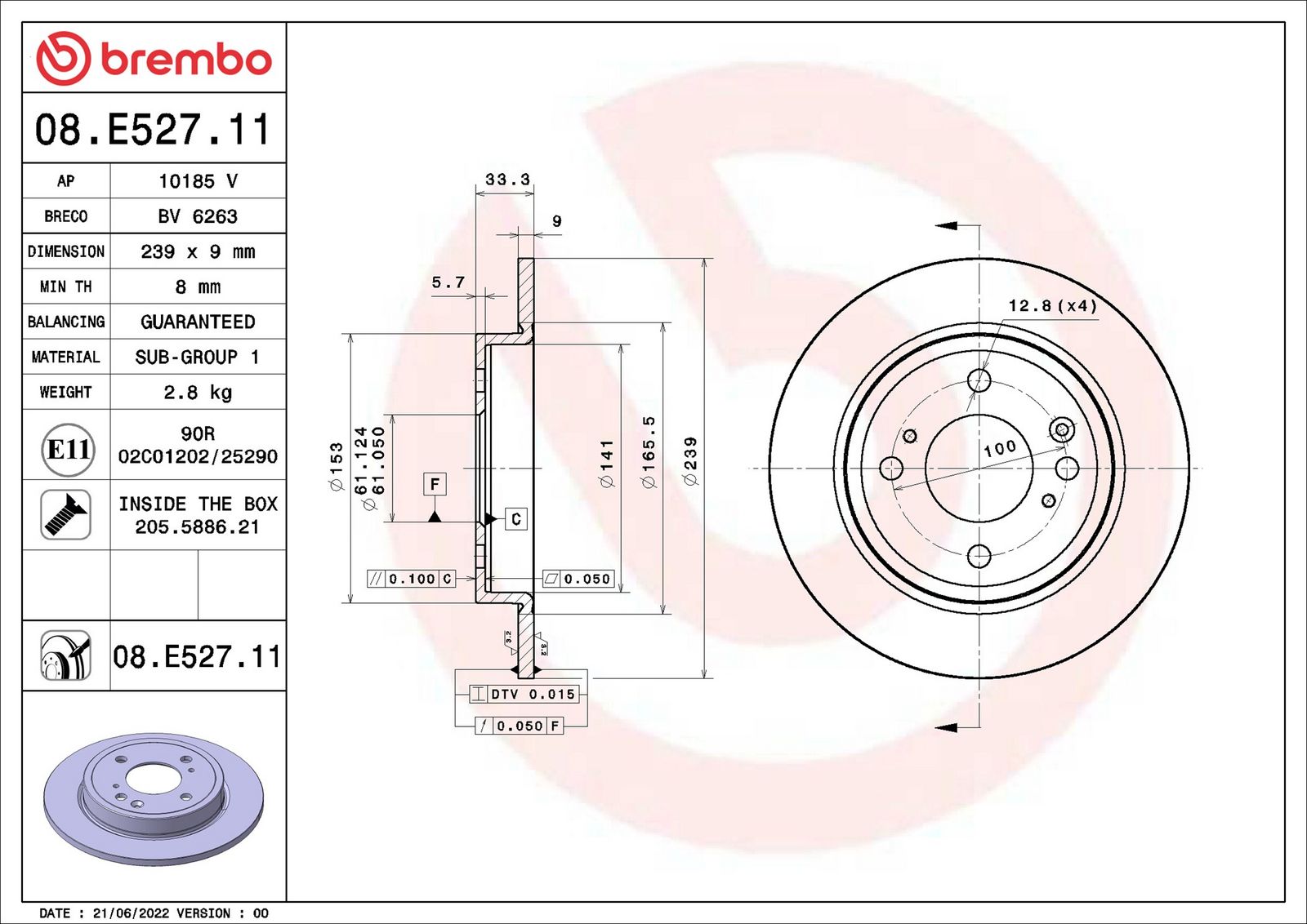 BREMBO 08.E527.11 - Bremsscheibe