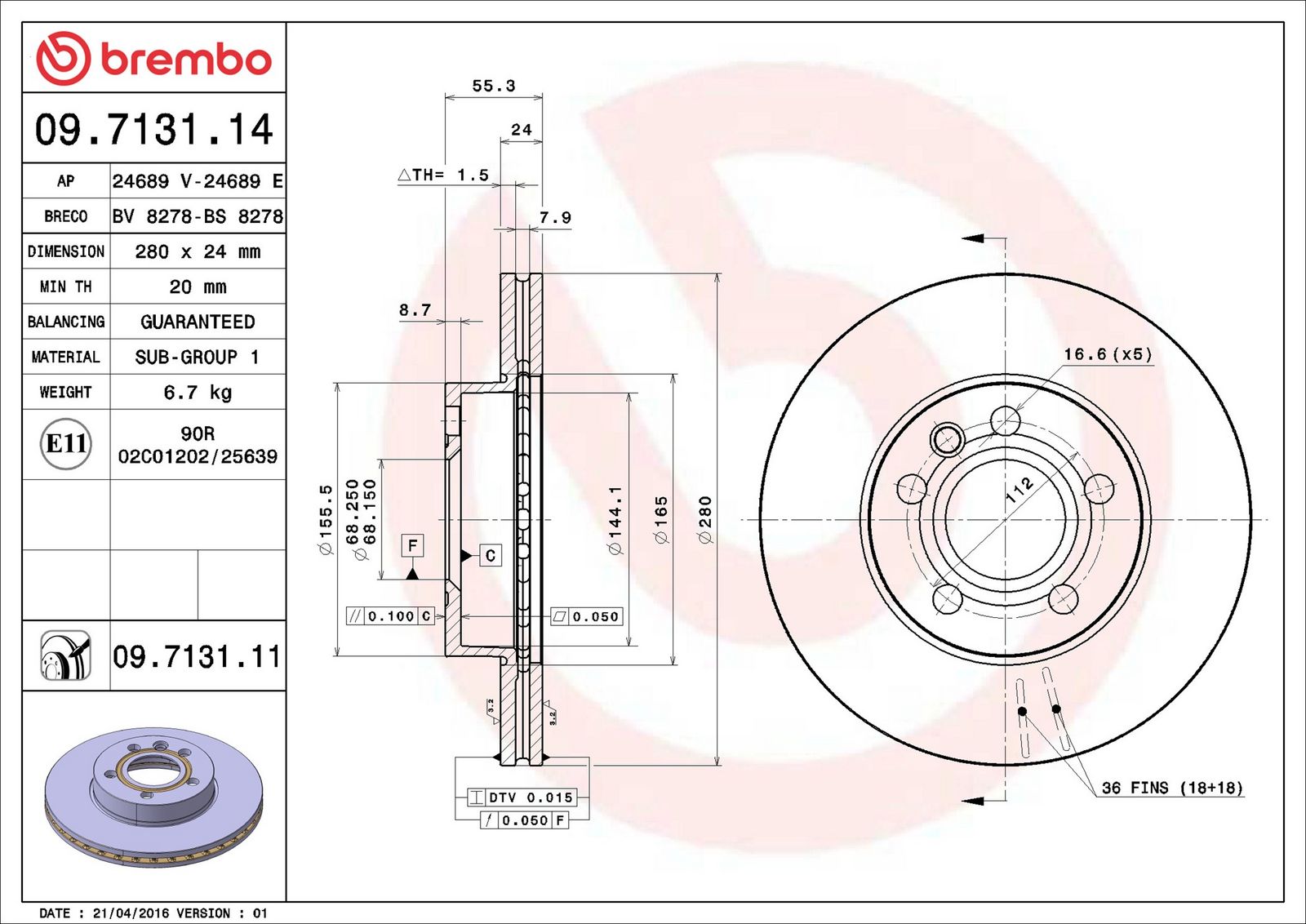 BREMBO 09.7131.11 - Bremsscheibe