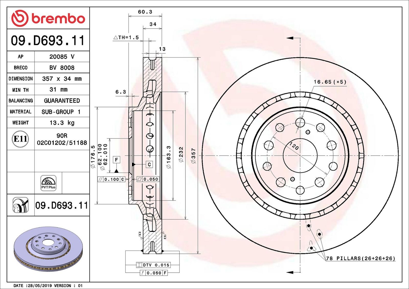 BREMBO 09.D693.11 - Bremsscheibe