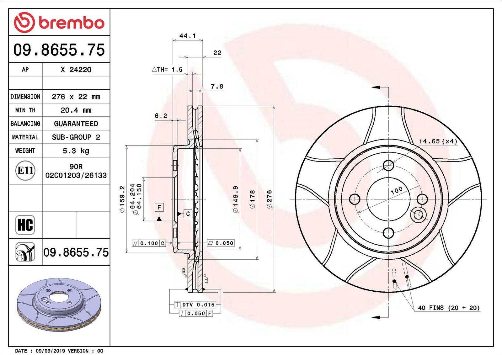 BREMBO 09.8655.75 - Bremsscheibe