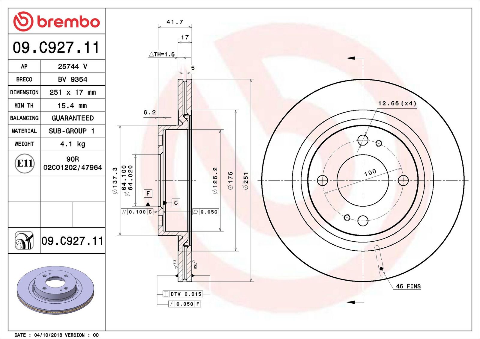 BREMBO 09.C927.11 - Bremsscheibe