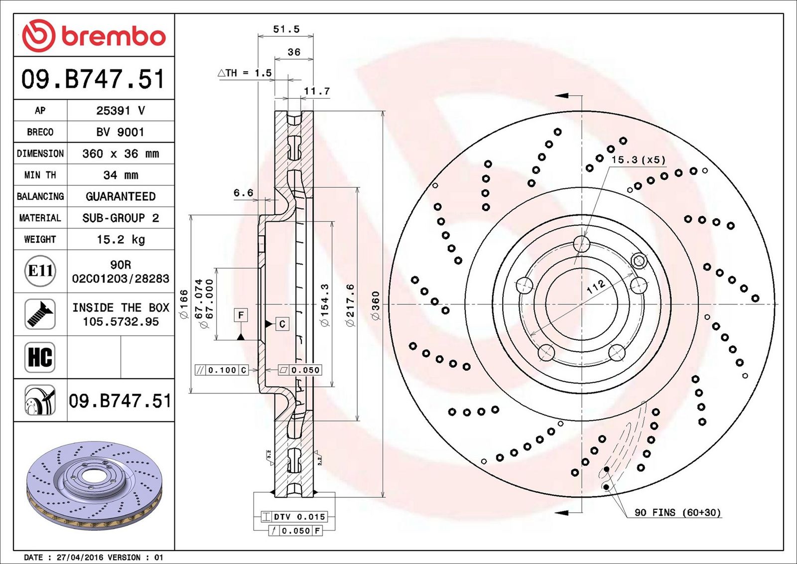 BREMBO 09.B747.51 - Bremsscheibe