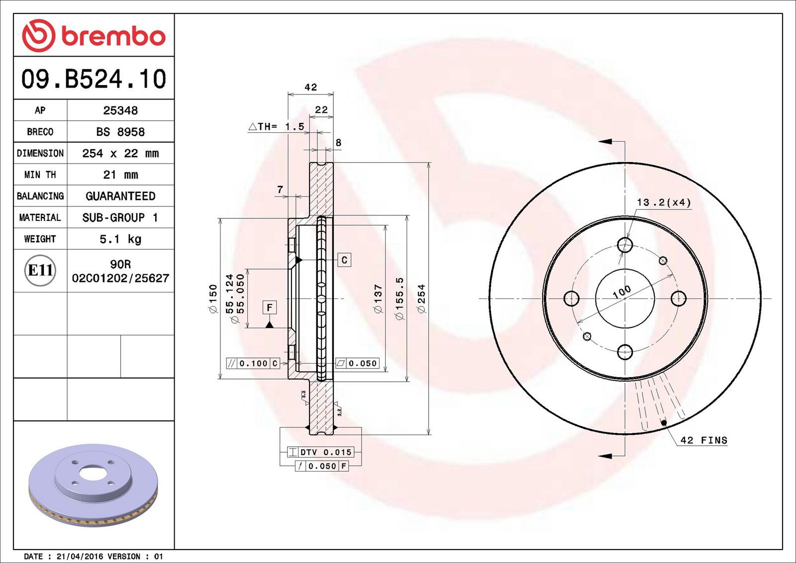 BREMBO 09.B524.10 - Bremsscheibe