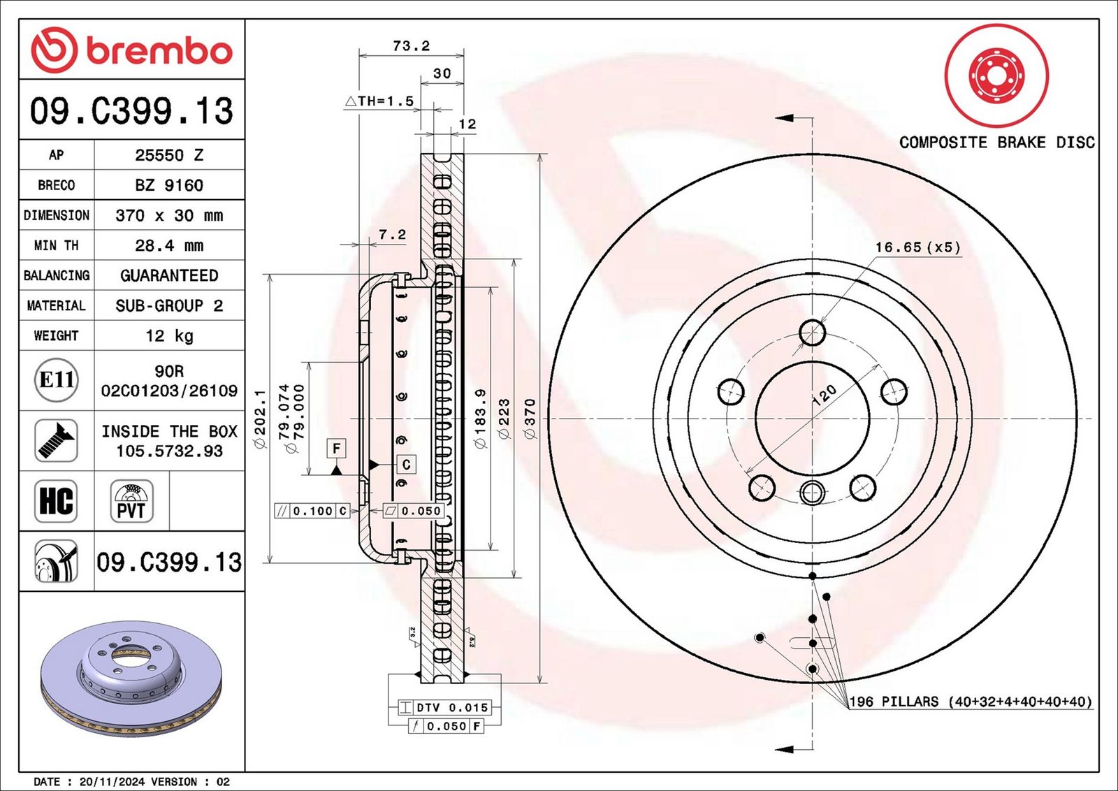 BREMBO 09.C399.13 - Bremsscheibe