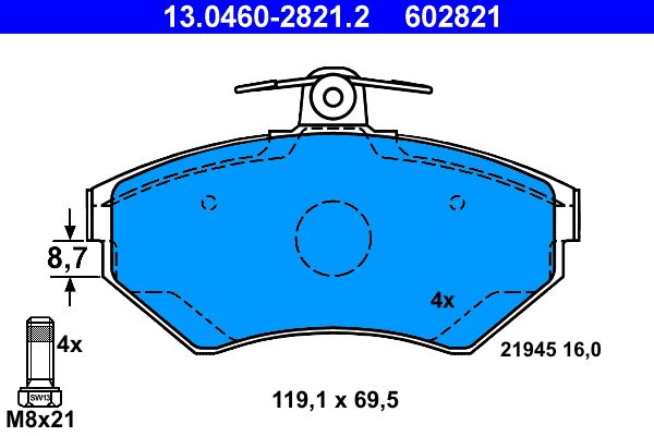 ATE 13.0460-2821.2 - Bremsbelagsatz, Scheibenbremse