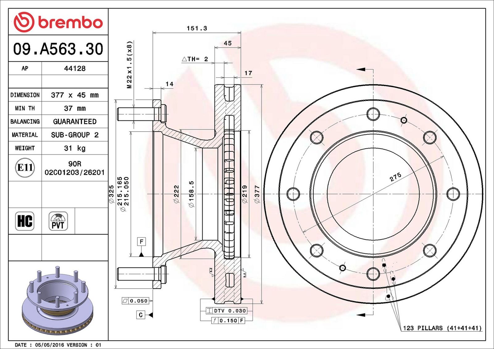 BREMBO 09.A563.30 - Bremsscheibe