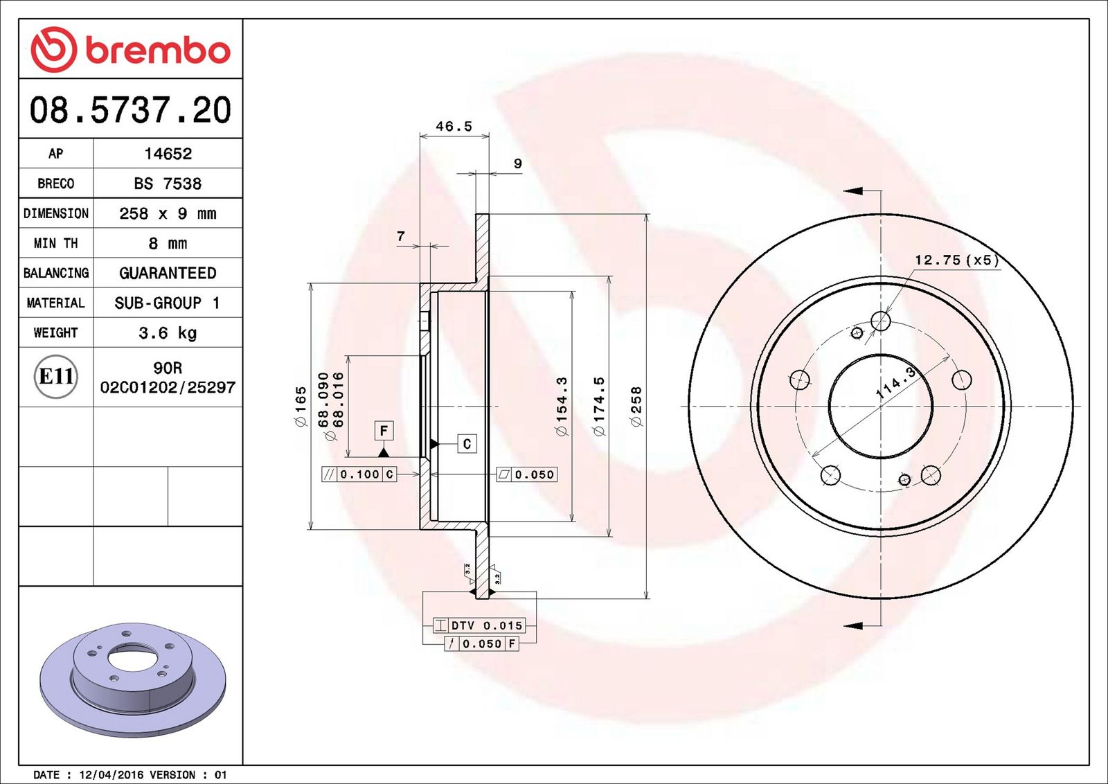 BREMBO 08.5737.20 - Bremsscheibe