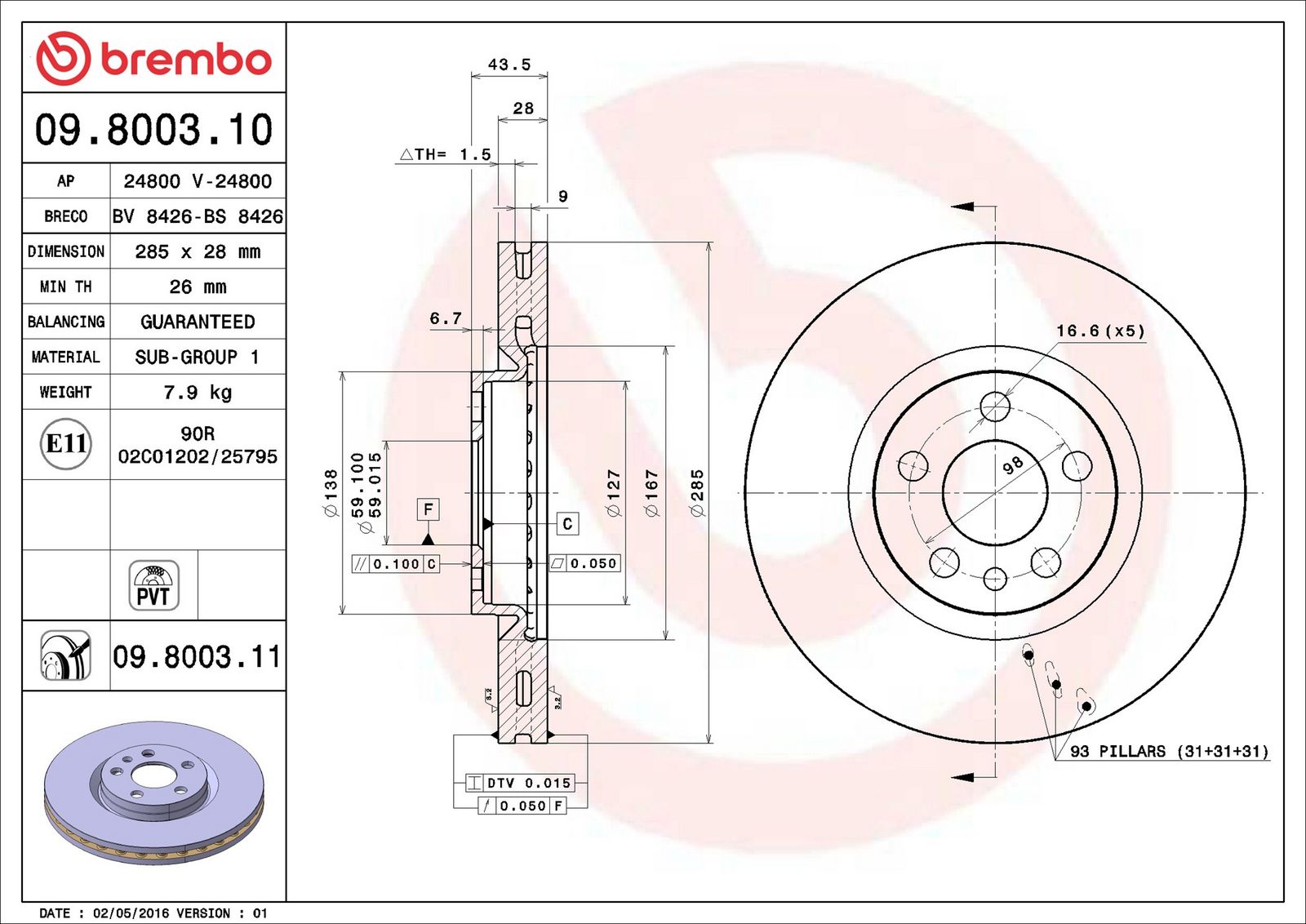 BREMBO 09.8003.11 - Bremsscheibe
