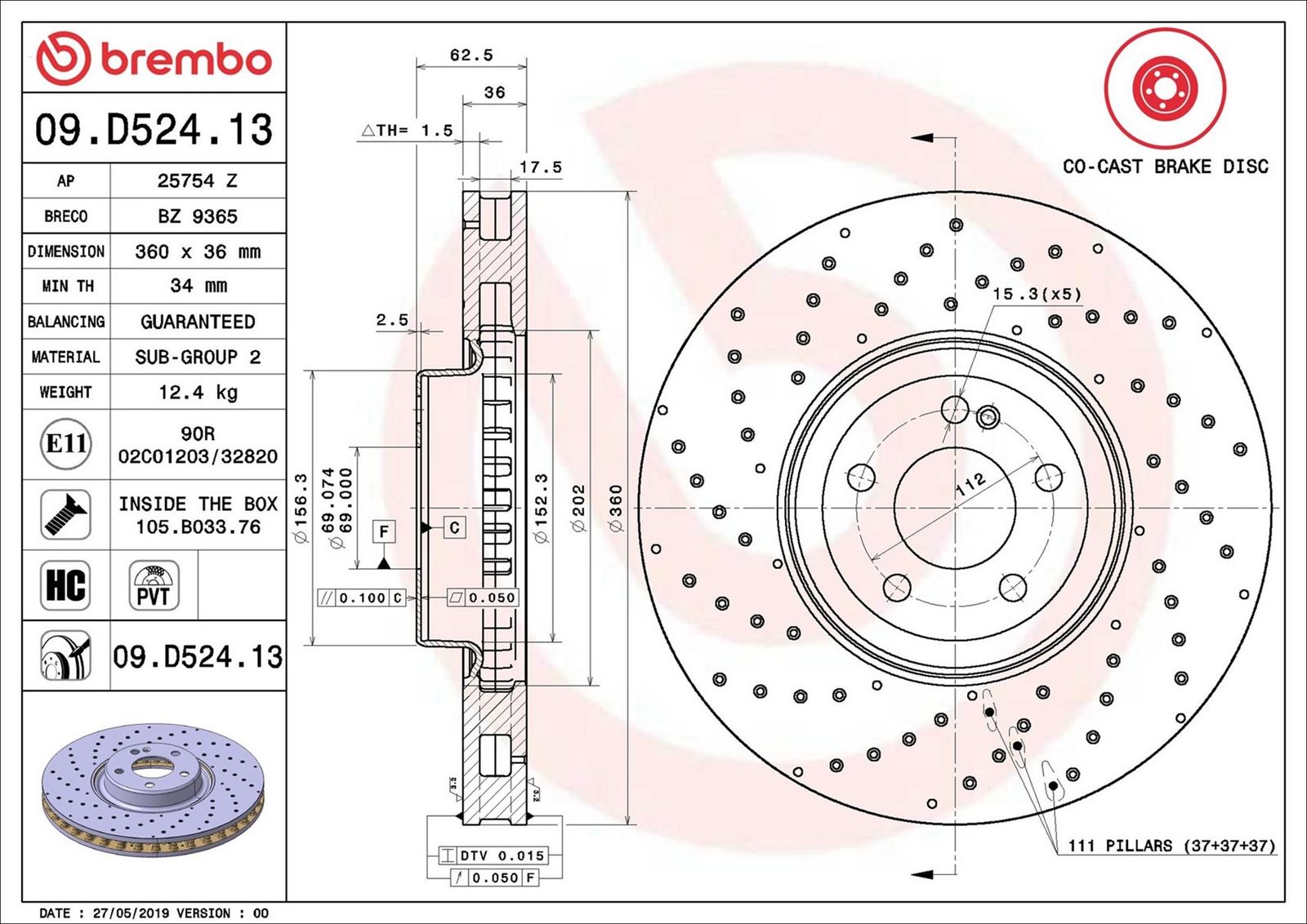 BREMBO 09.D524.13 - Bremsscheibe