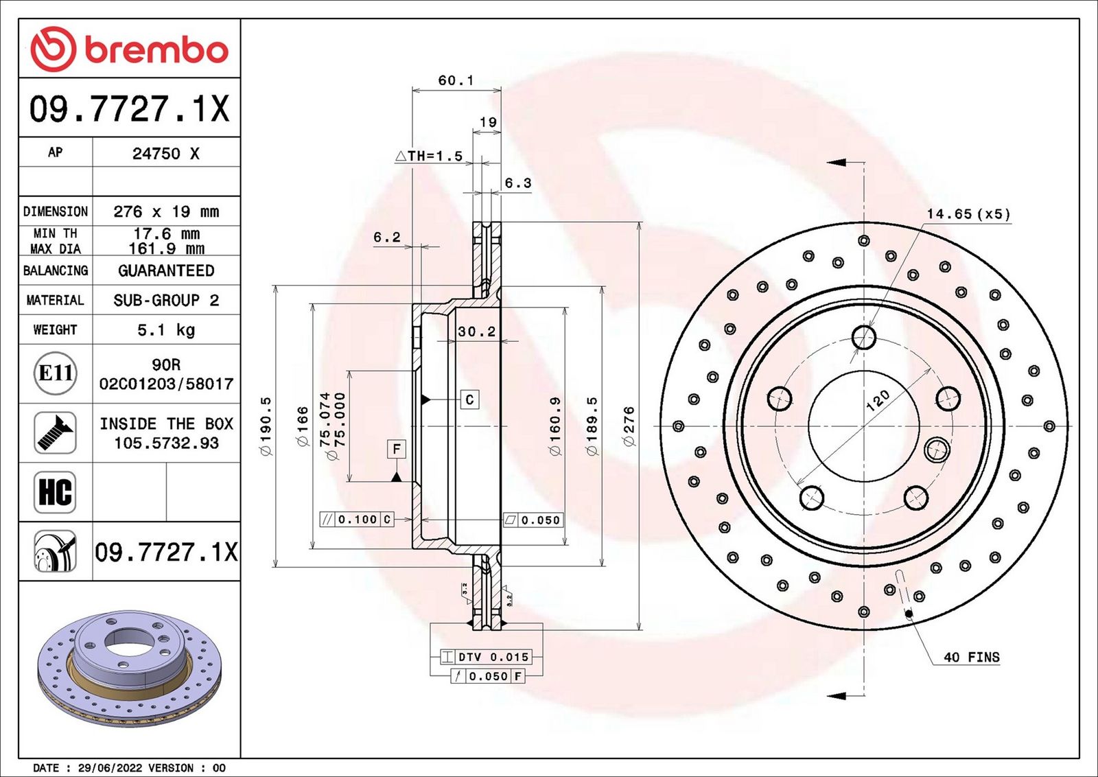 BREMBO 09.7727.1X - Bremsscheibe