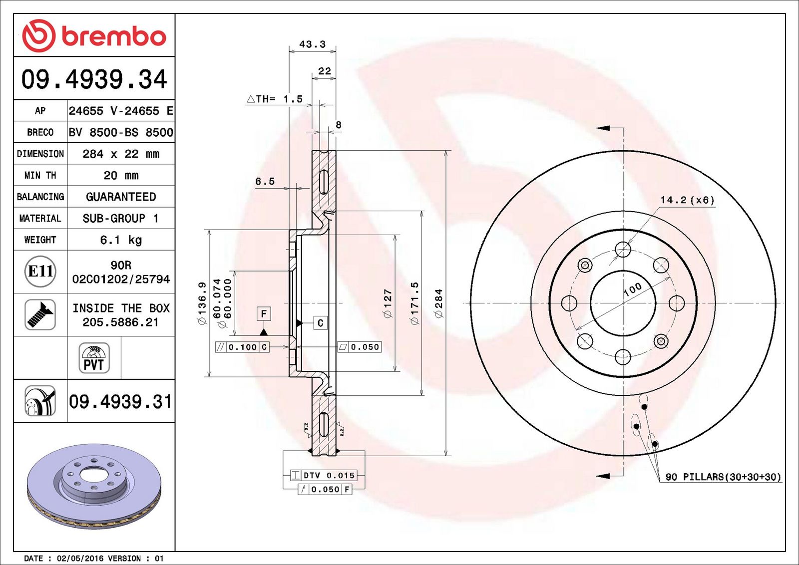 BREMBO 09.4939.31 - Bremsscheibe