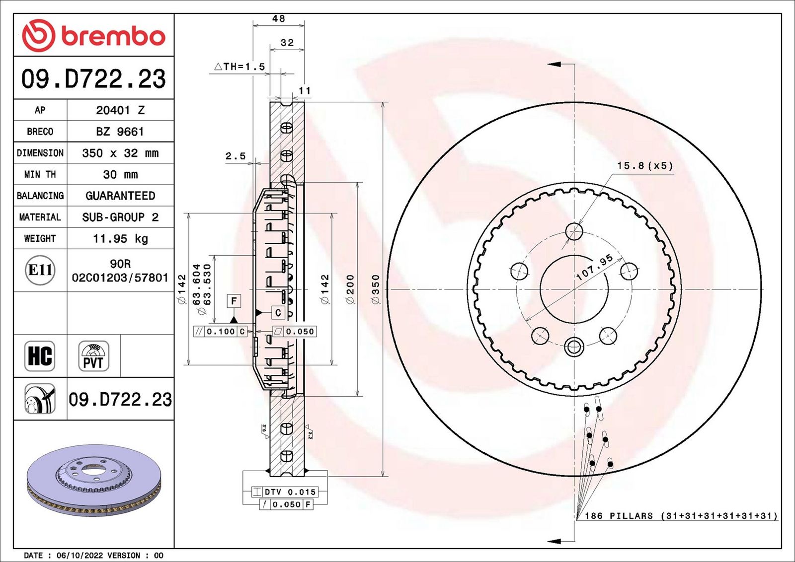 BREMBO 09.D722.23 - Bremsscheibe
