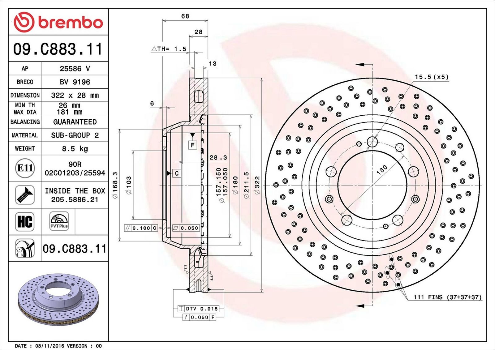 BREMBO 09.C883.11 - Bremsscheibe