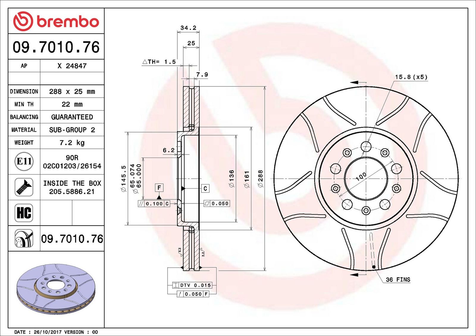 BREMBO 09.7010.76 - Bremsscheibe