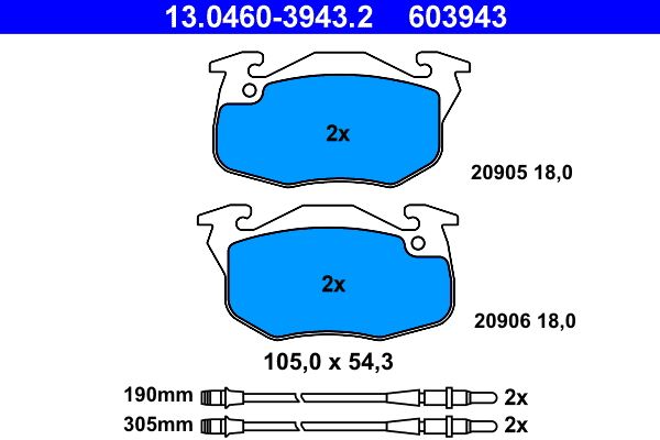 ATE 13.0460-3943.2 - Bremsbelagsatz, Scheibenbremse