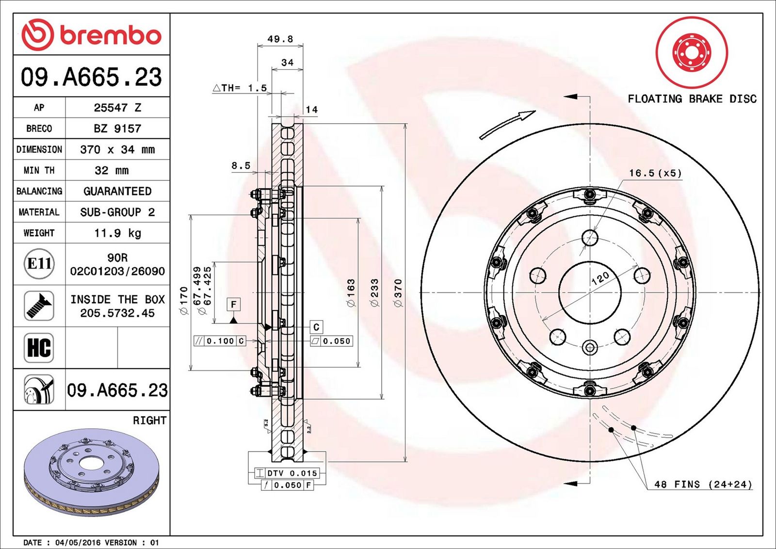 BREMBO 09.A665.23 - Bremsscheibe