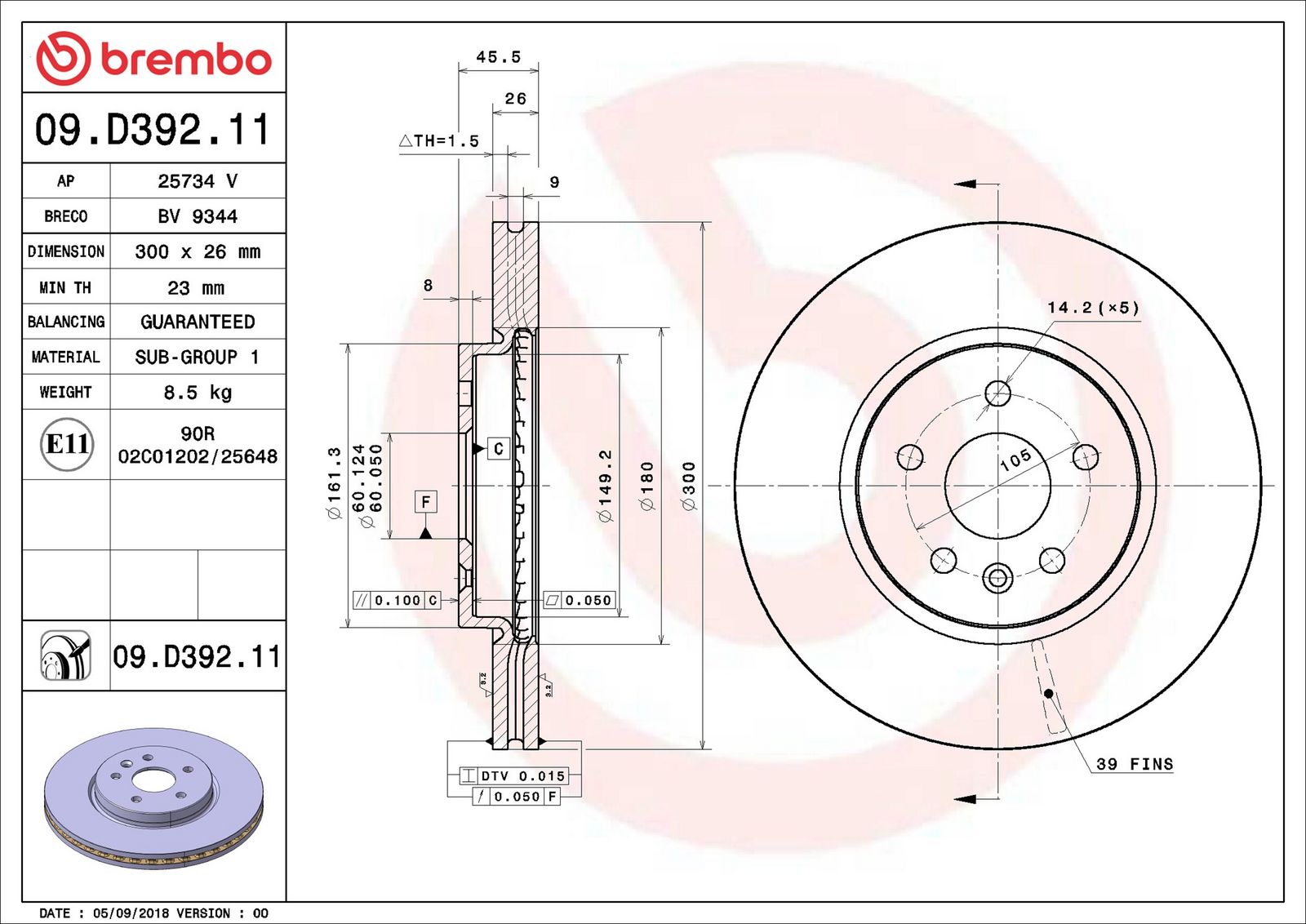 BREMBO 09.D392.11 - Bremsscheibe