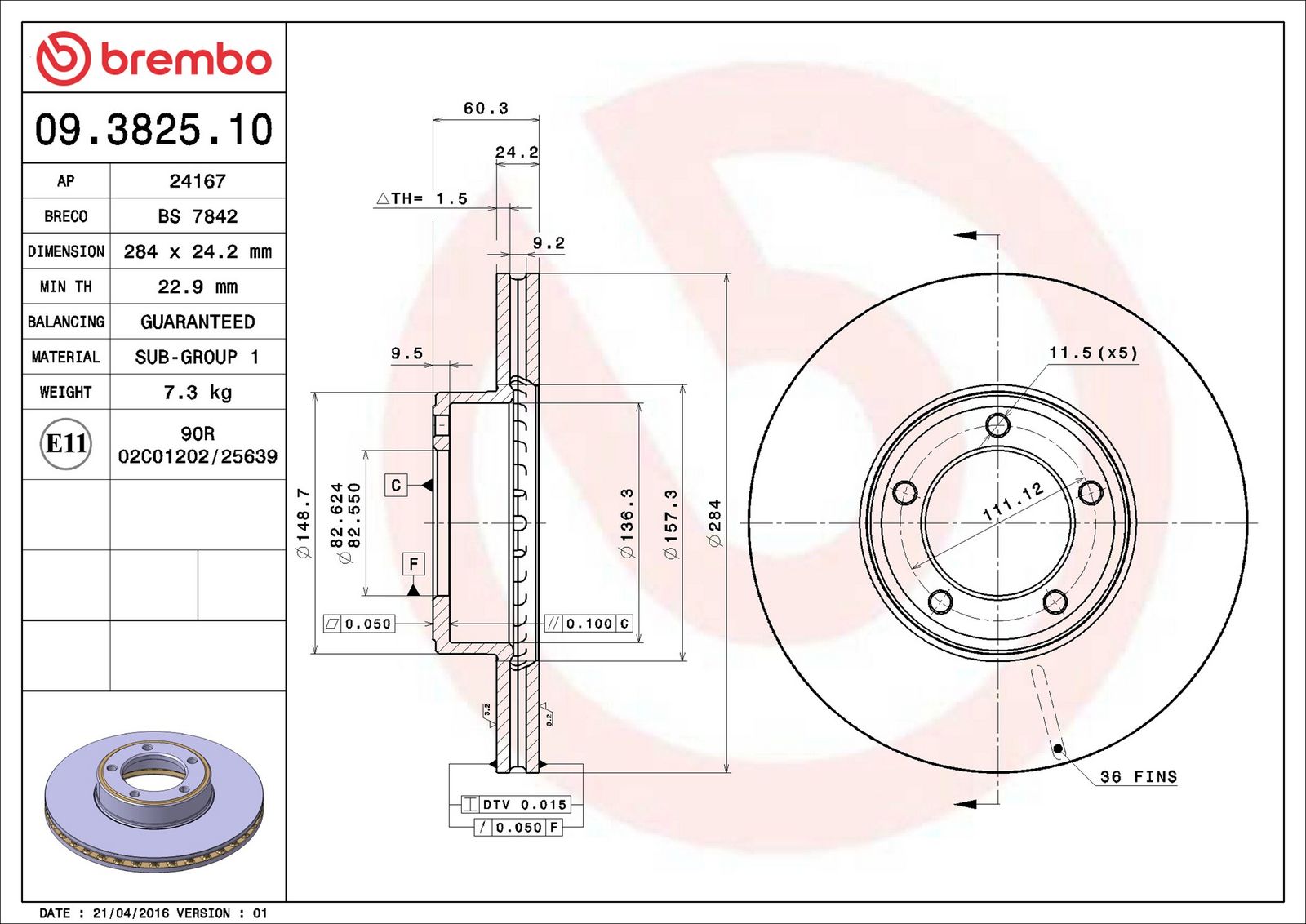 BREMBO 09.3825.10 - Bremsscheibe