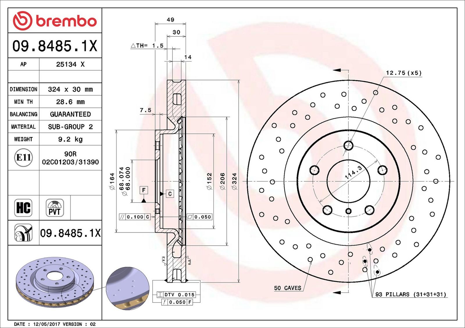 BREMBO 09.8485.1X - Bremsscheibe