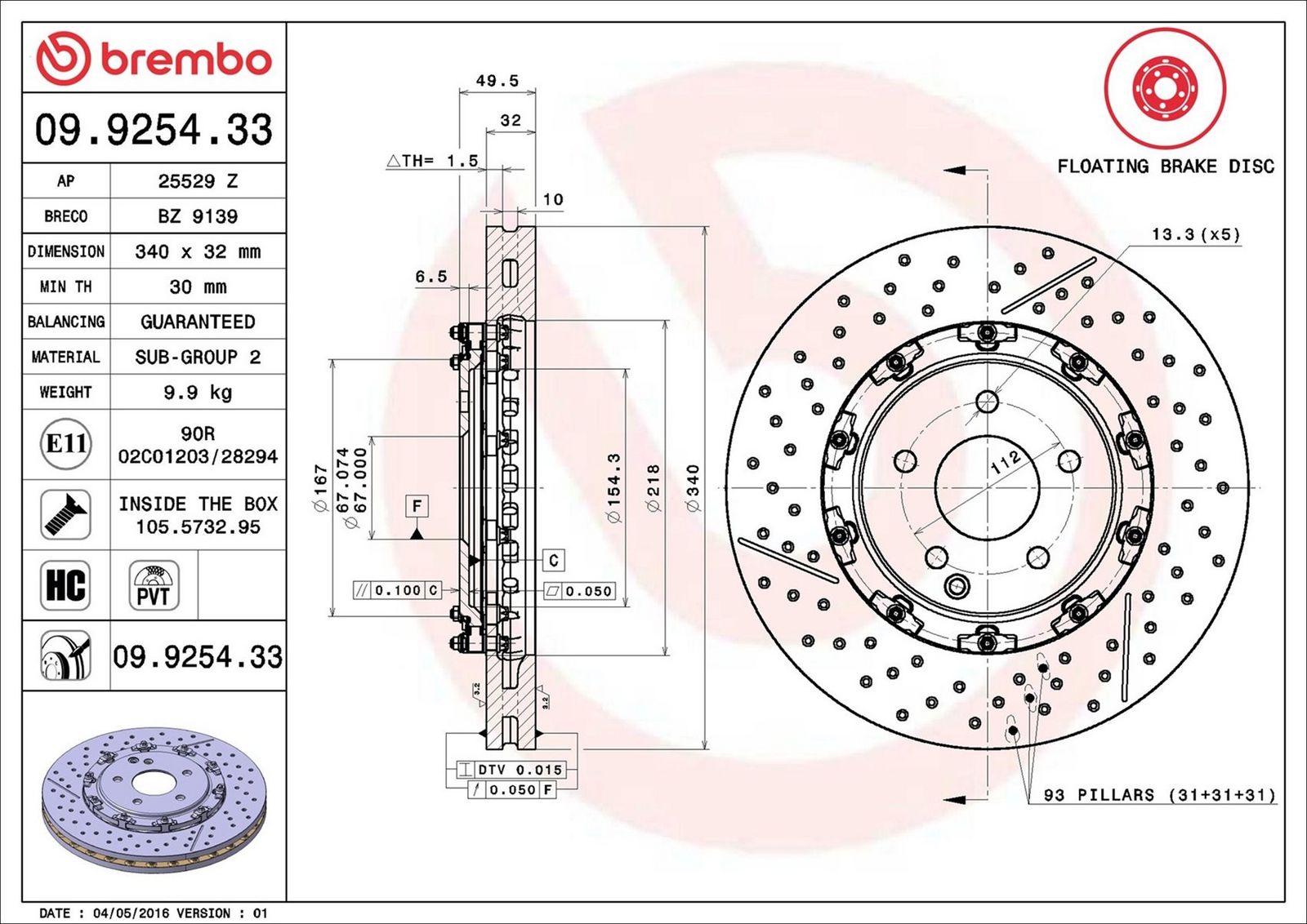 BREMBO 09.9254.33 - Bremsscheibe