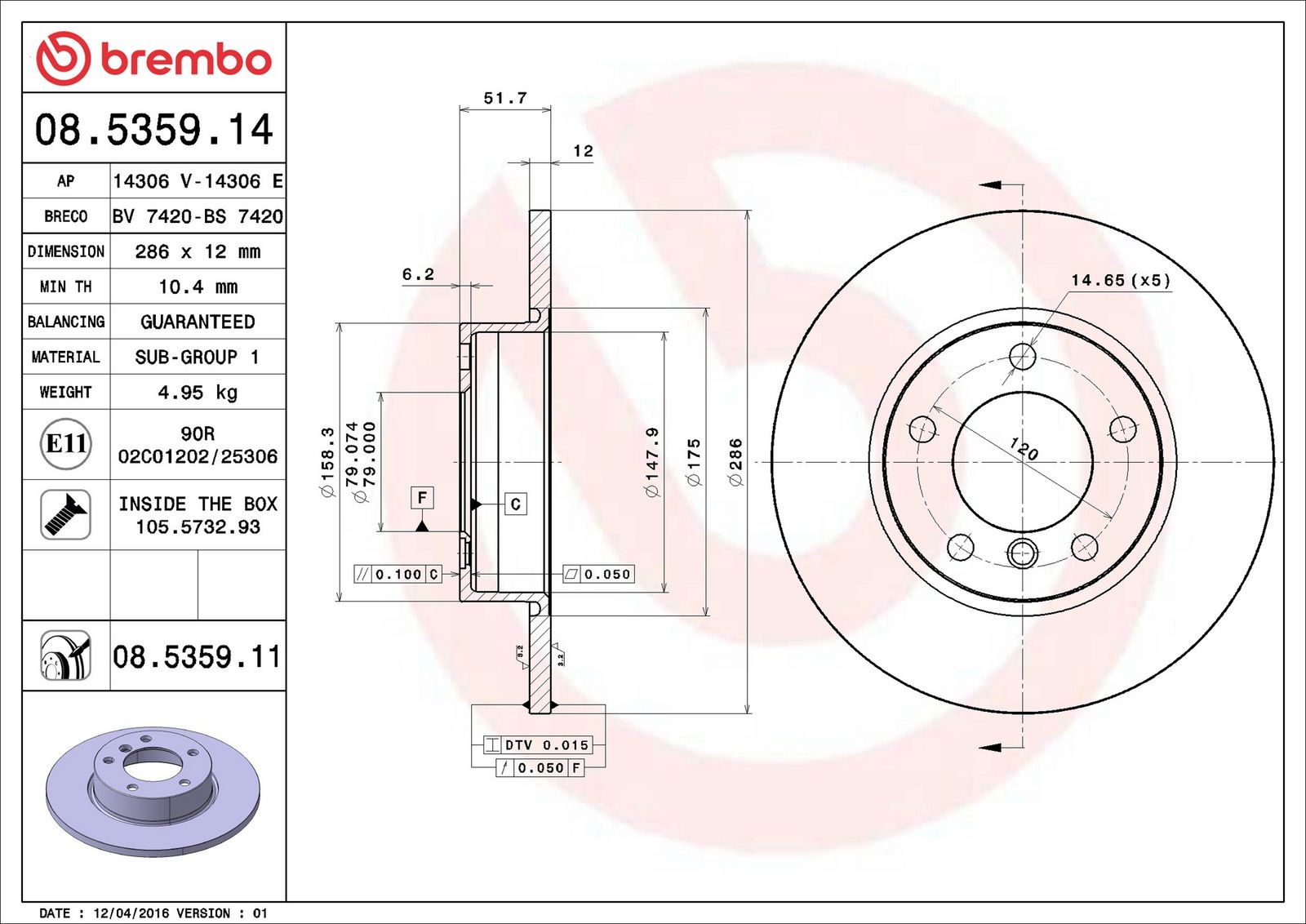 BREMBO 08.5359.11 - Bremsscheibe