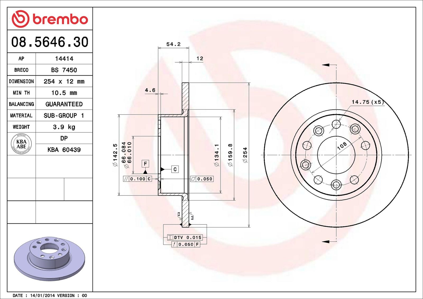 BREMBO 08.5646.30 - Bremsscheibe