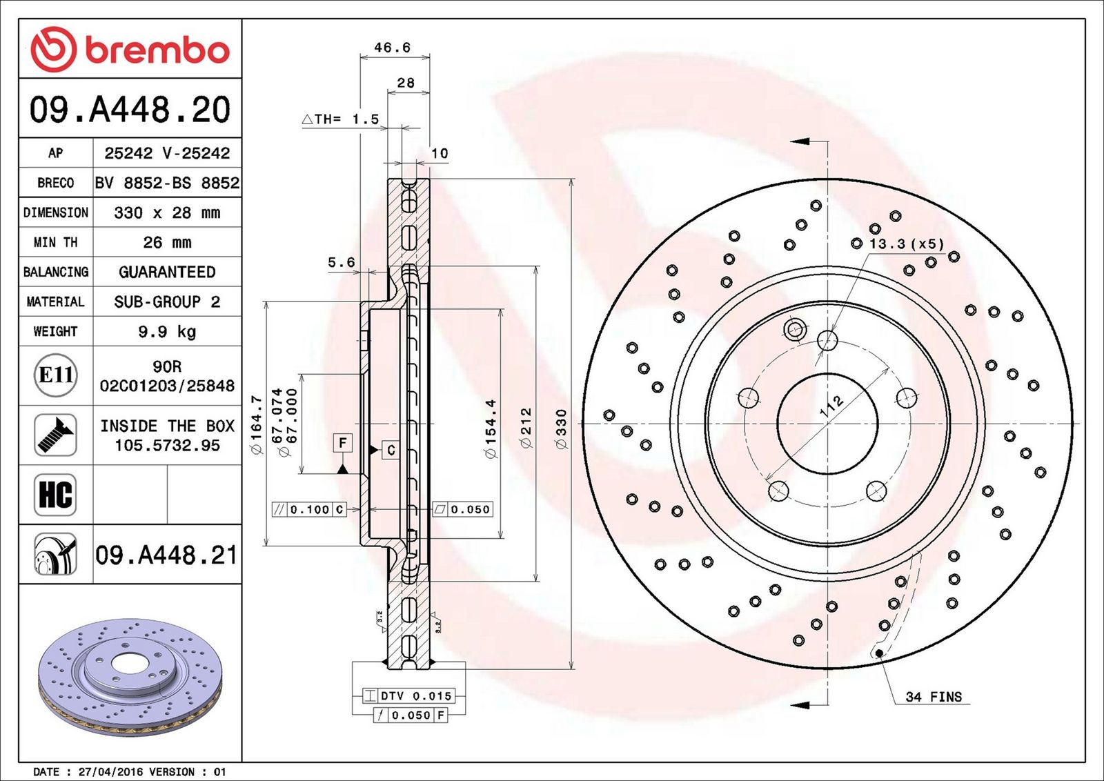 BREMBO 09.A448.21 - Bremsscheibe