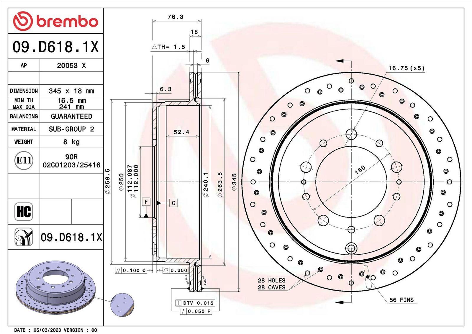 BREMBO 09.D618.1X - Bremsscheibe