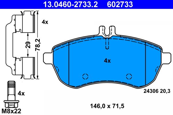 ATE 13.0460-2733.2 - Bremsbelagsatz, Scheibenbremse