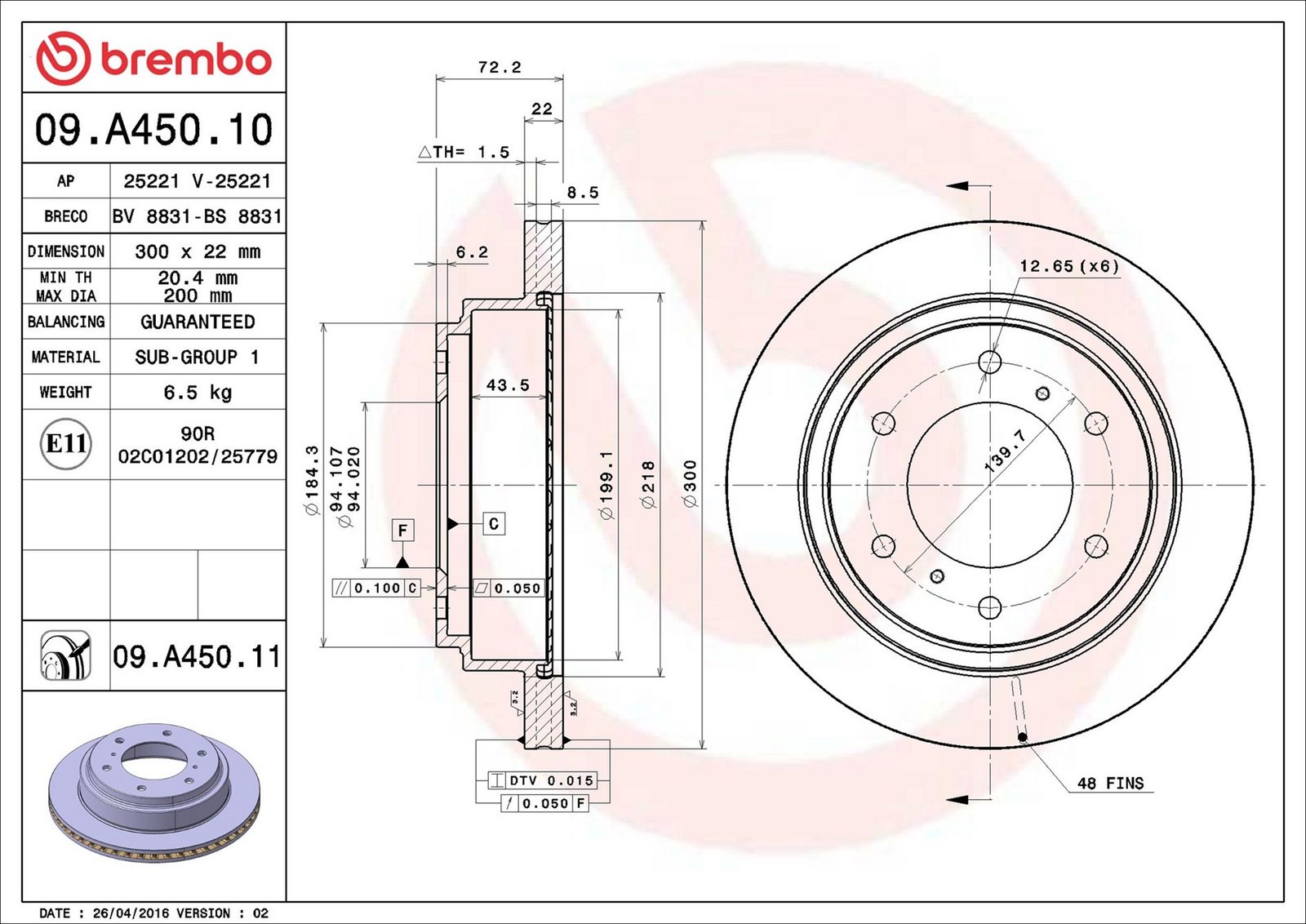 BREMBO 09.A450.11 - Bremsscheibe