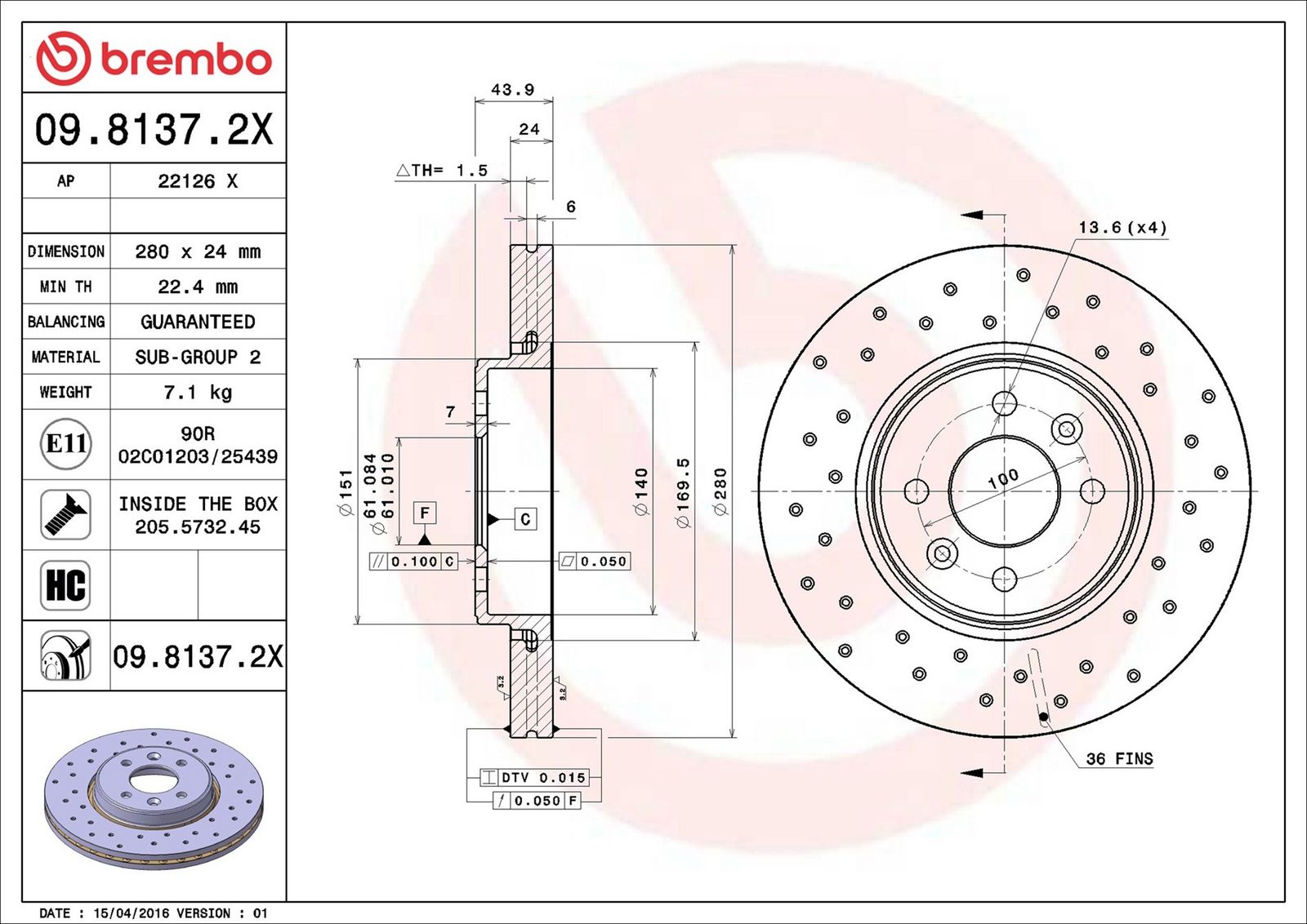 BREMBO 09.8137.2X - Bremsscheibe