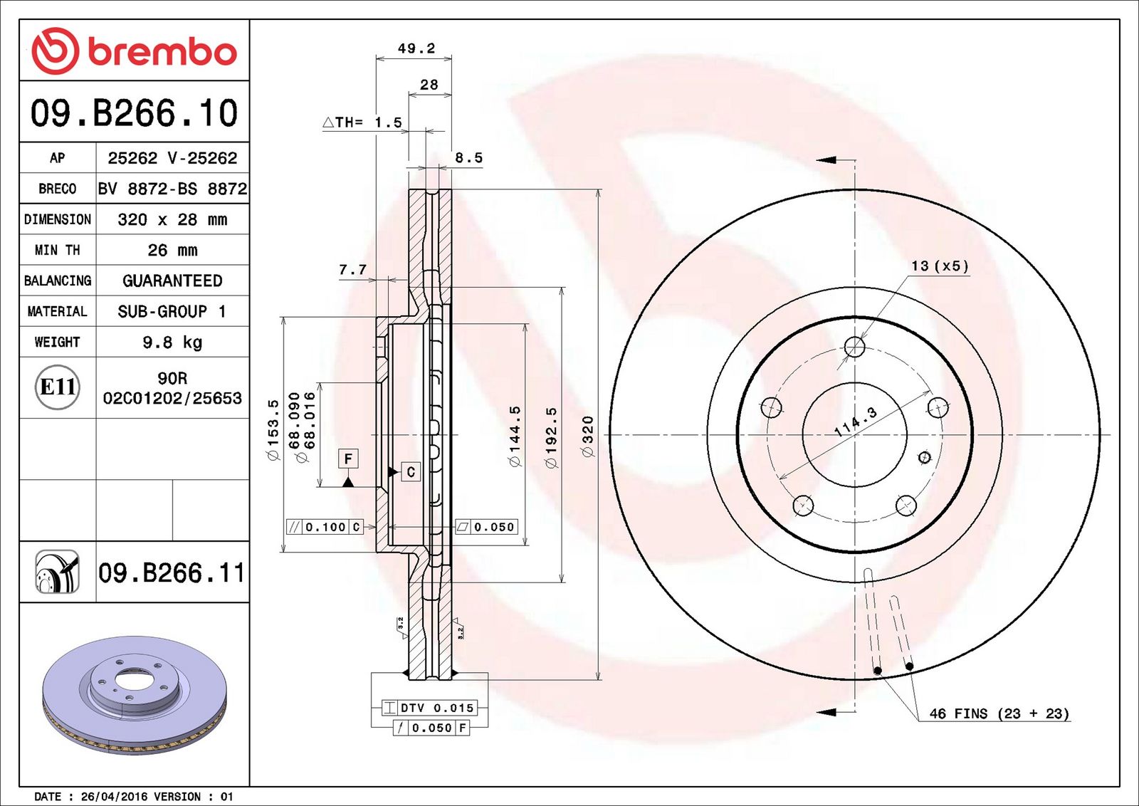 BREMBO 09.B266.11 - Bremsscheibe