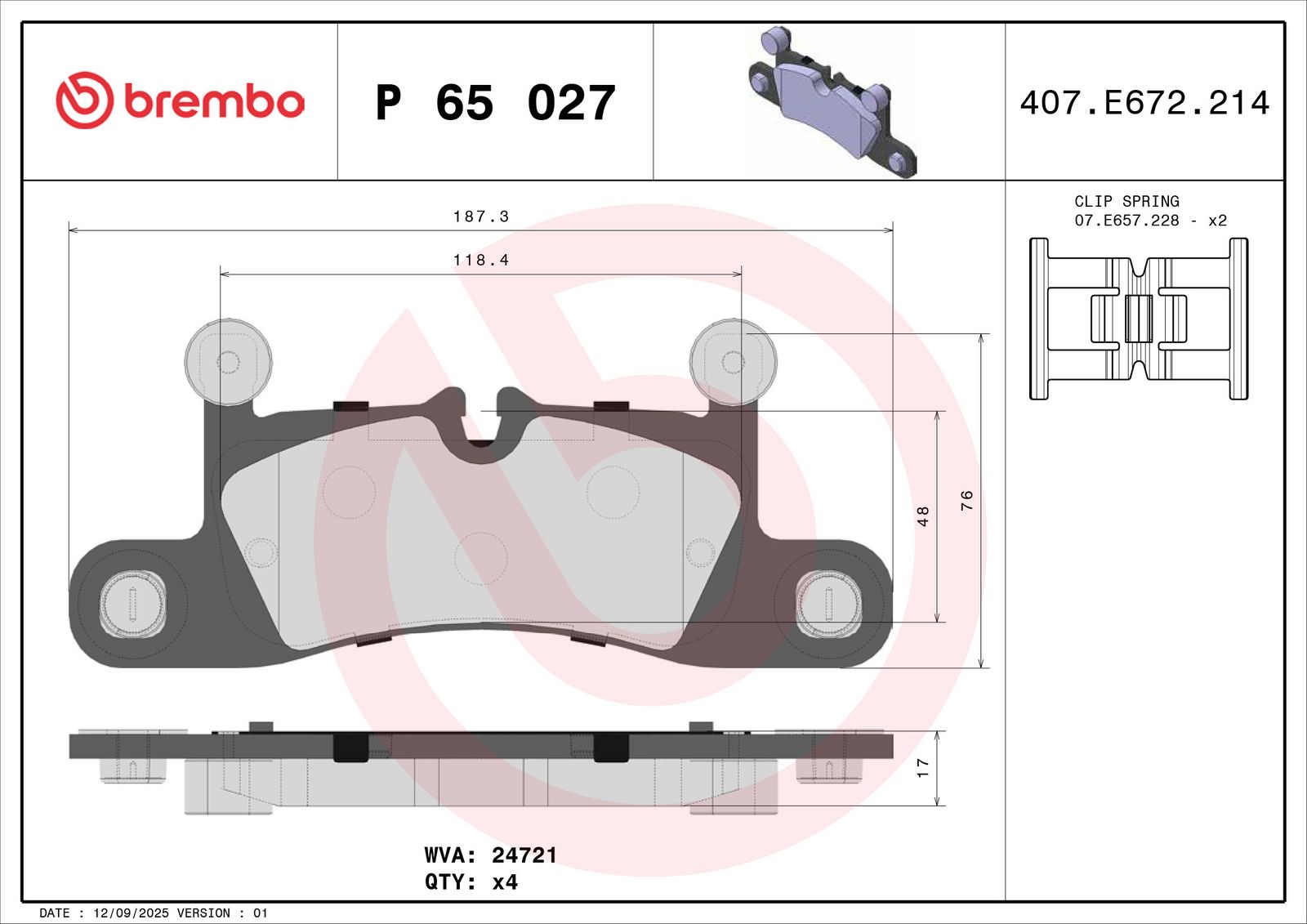 BREMBO P 65 027 - Bremsbelagsatz, Scheibenbremse