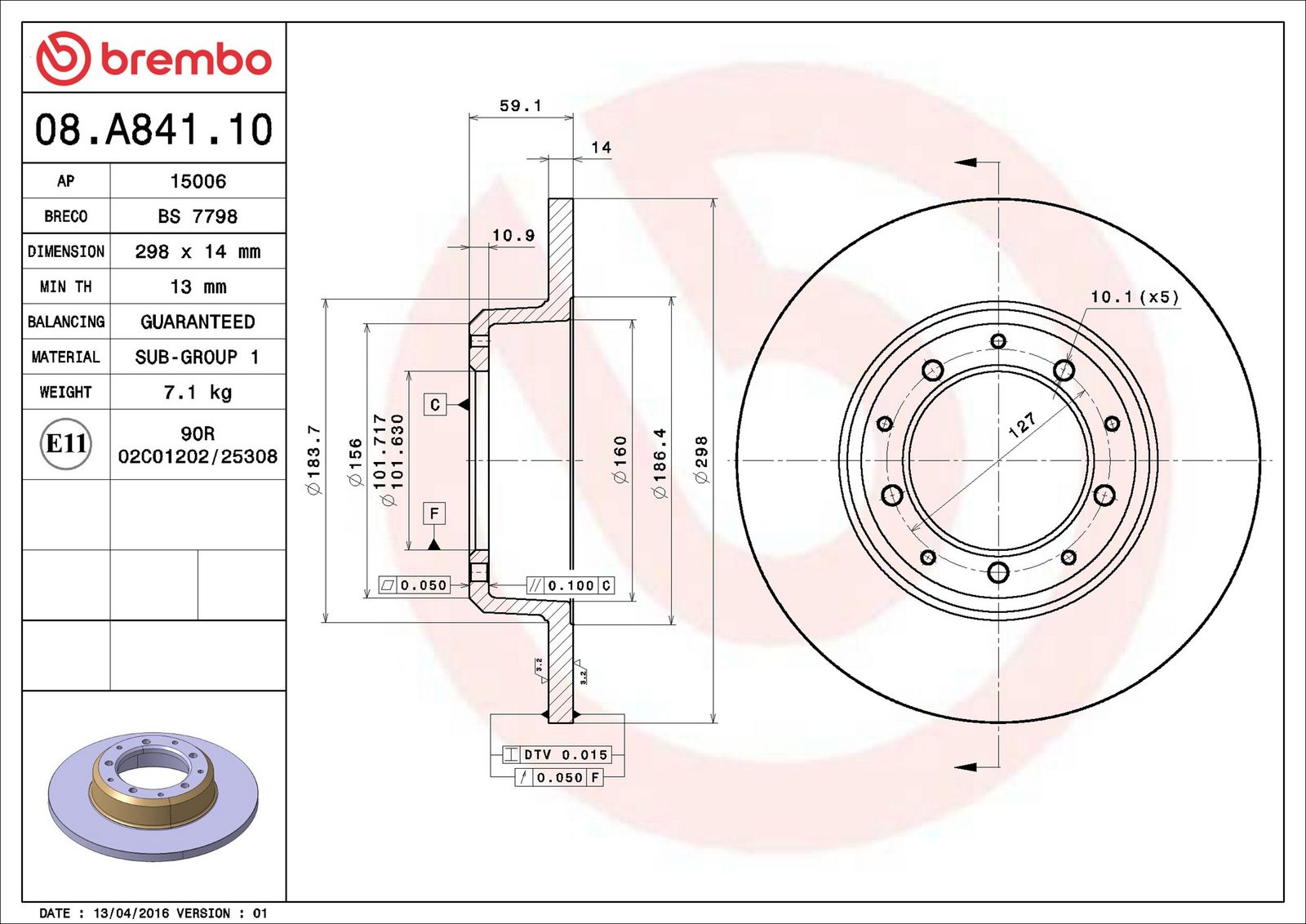 BREMBO 08.A841.10 - Bremsscheibe