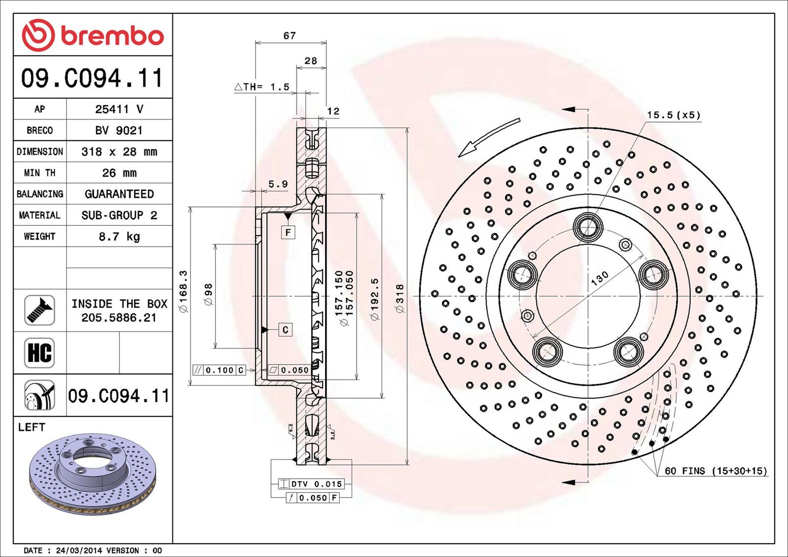 BREMBO 09.C094.11 - Bremsscheibe