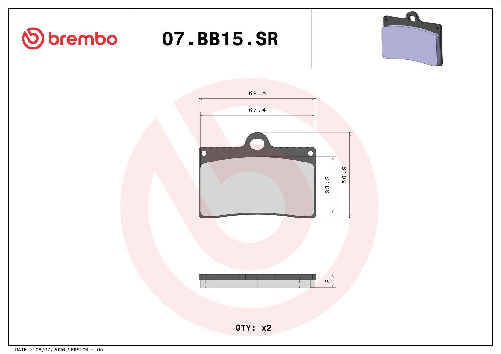 BREMBO 07BB15SR - Bremsbelagsatz, Scheibenbremse
