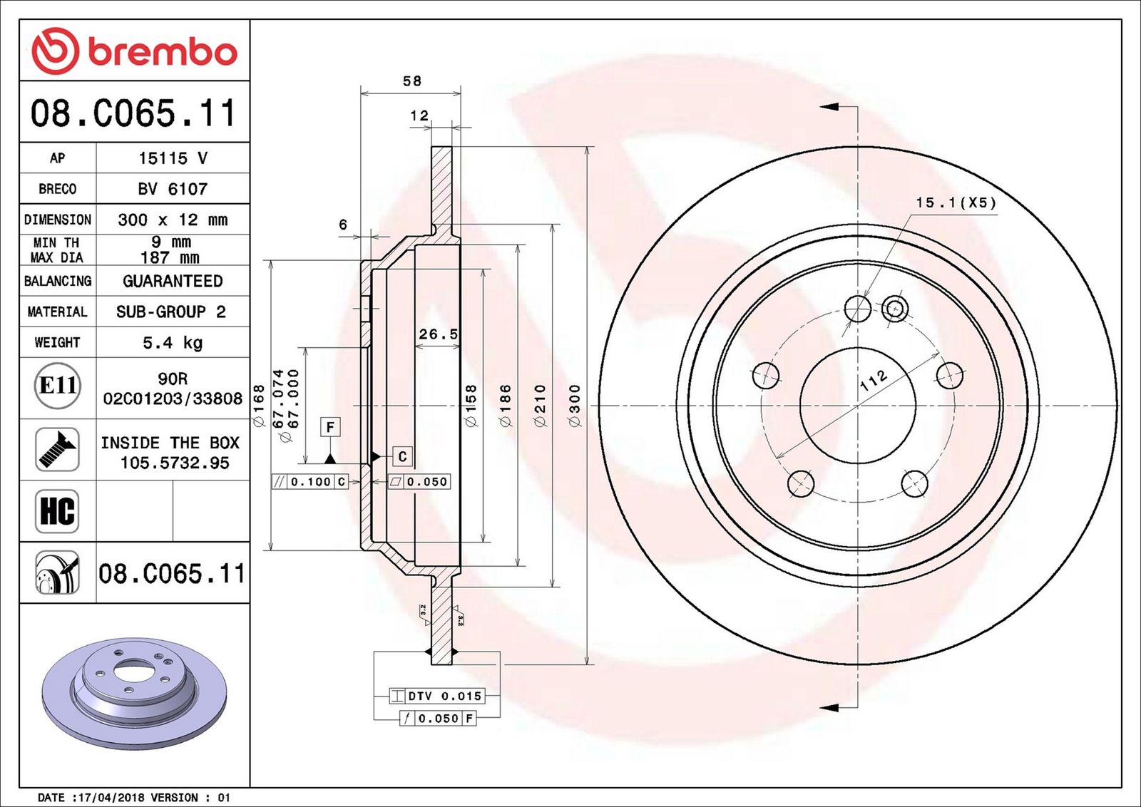 BREMBO 08.C065.11 - Bremsscheibe
