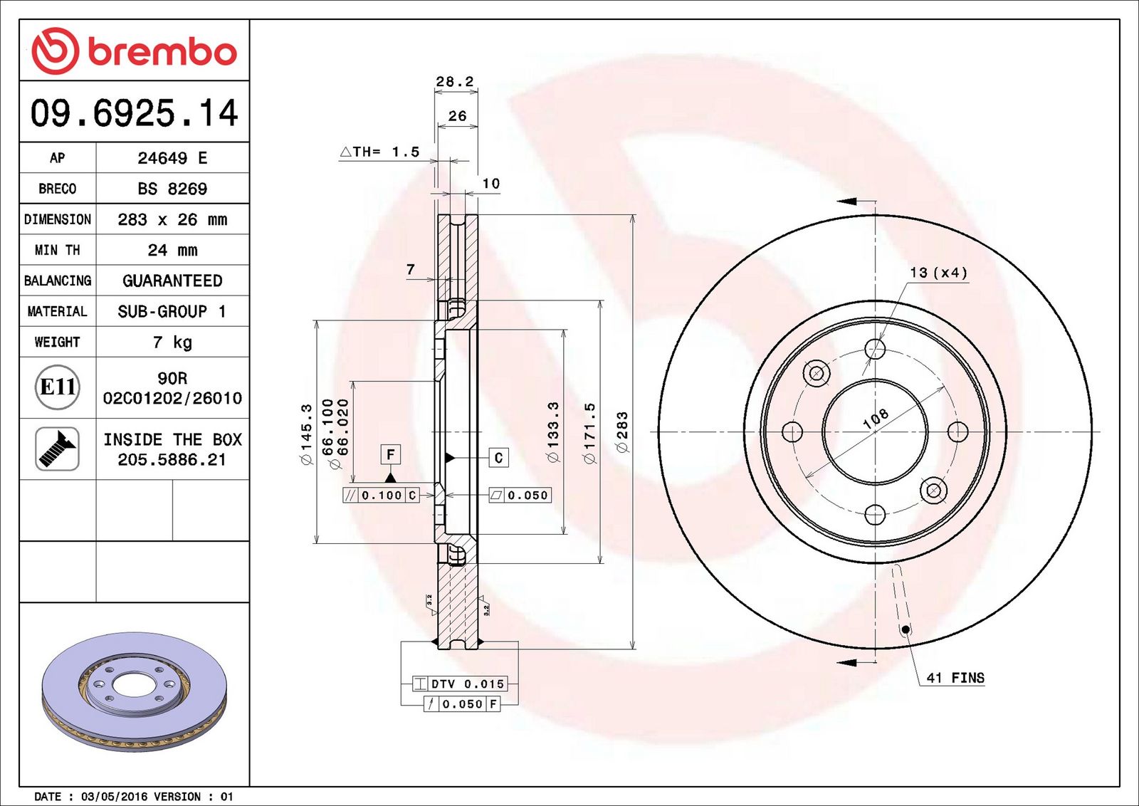 BREMBO 09.6925.14 - Bremsscheibe