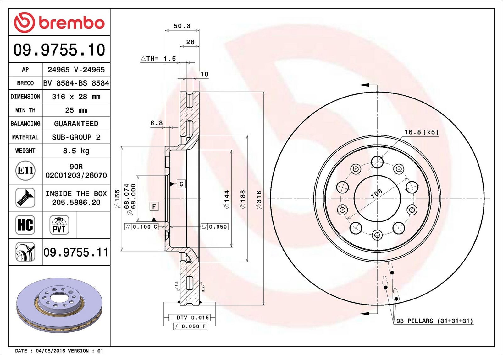 BREMBO 09.9755.11 - Bremsscheibe
