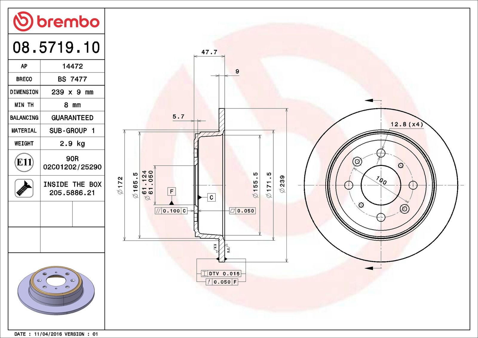 BREMBO 08.5719.10 - Bremsscheibe