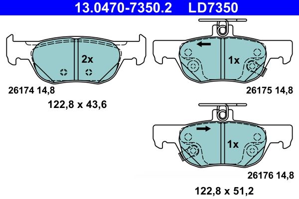 ATE 13.0470-7350.2 - Bremsbelagsatz, Scheibenbremse