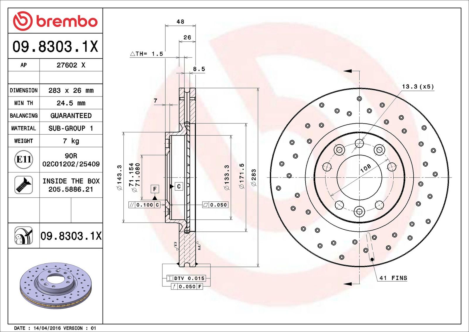 BREMBO 09.8303.1X - Bremsscheibe