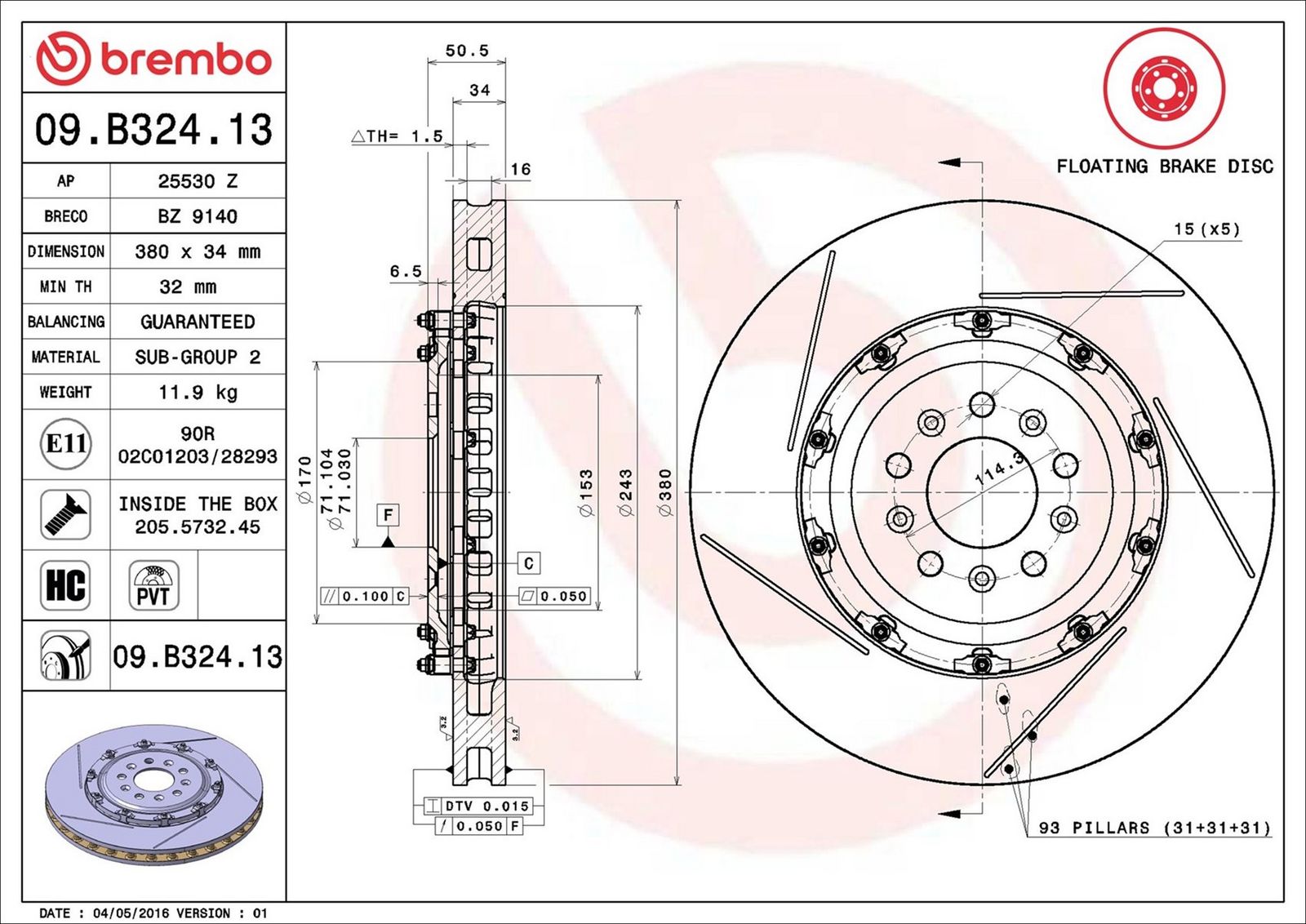 BREMBO 09.B324.13 - Bremsscheibe
