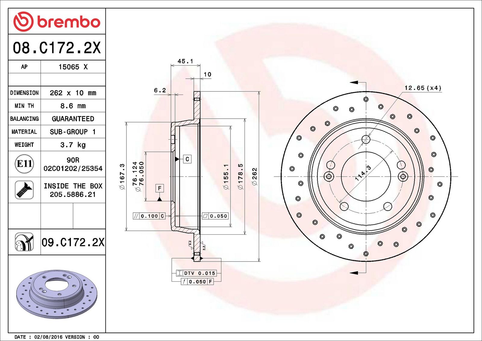 BREMBO 08.C172.2X - Bremsscheibe
