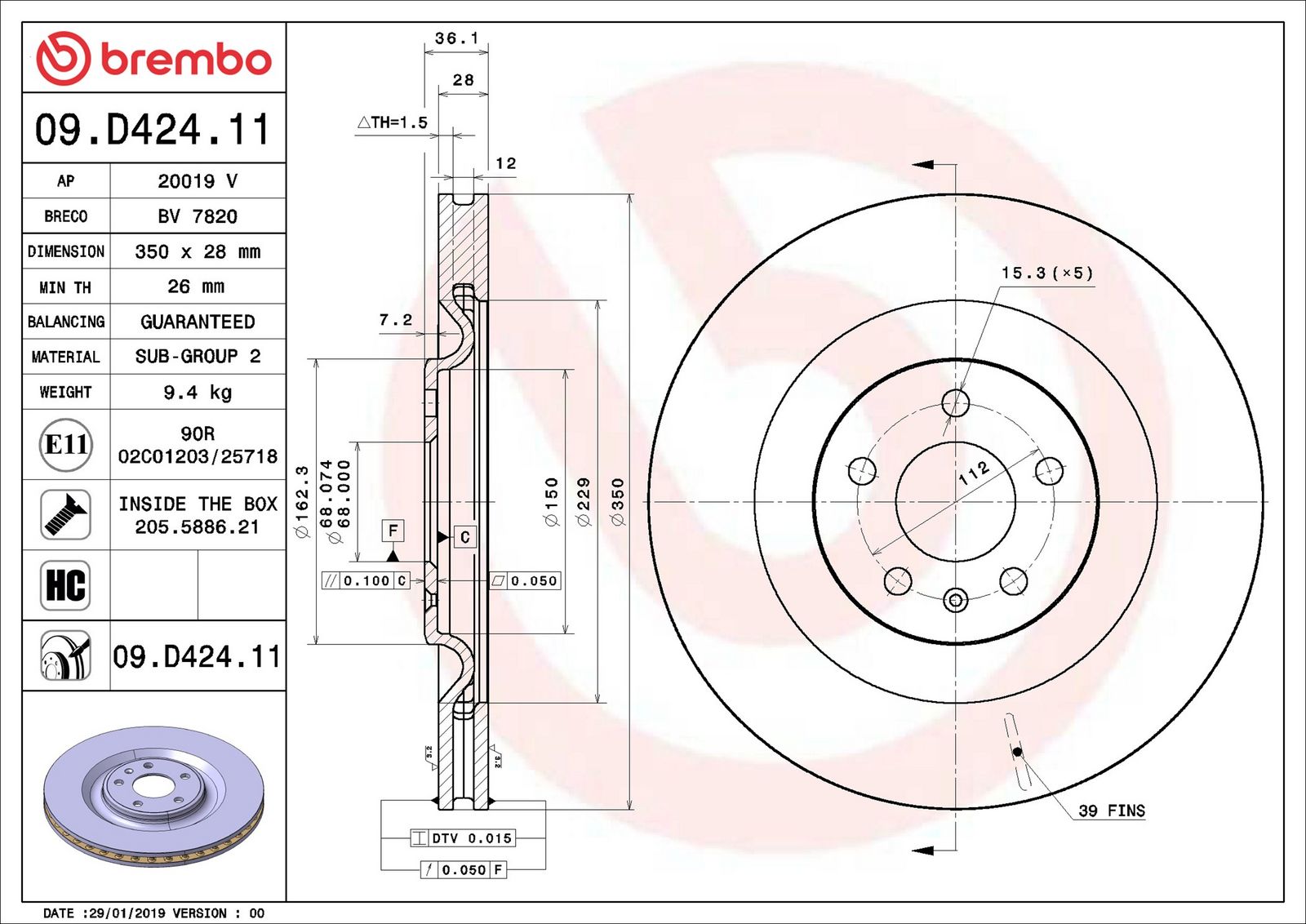 BREMBO 09.D424.11 - Bremsscheibe